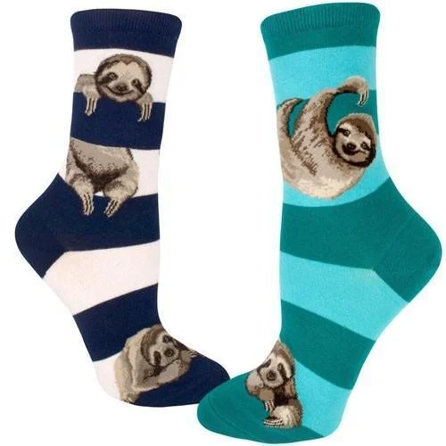 Socks with stretchy cuffs-Sloth Stripe | Women's Crew