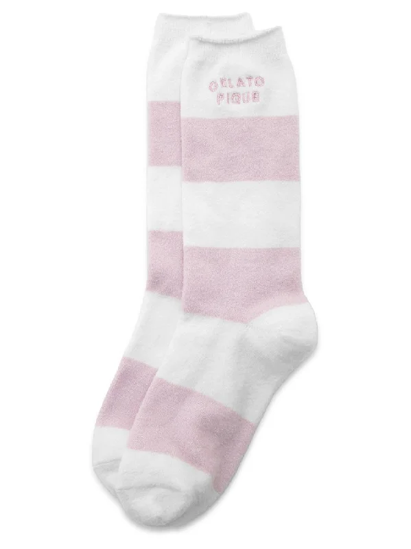 Gray knit socks-Smoothie Lite 2-Border Fuzzy Mid-Calf Socks