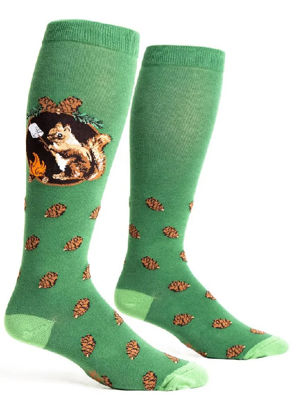 Breathable wool socks-S'more Squirrel Wide-Calf Knee Socks