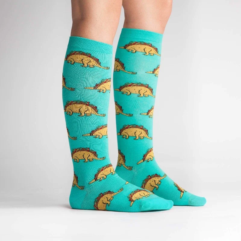 Socks with plaid trim-Tacosaurus | Women's Knee-high