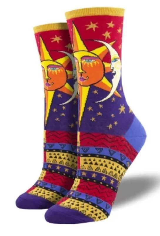 Socks with snow motifs-Sun And Moon | Laurel Burch | Women's Crew