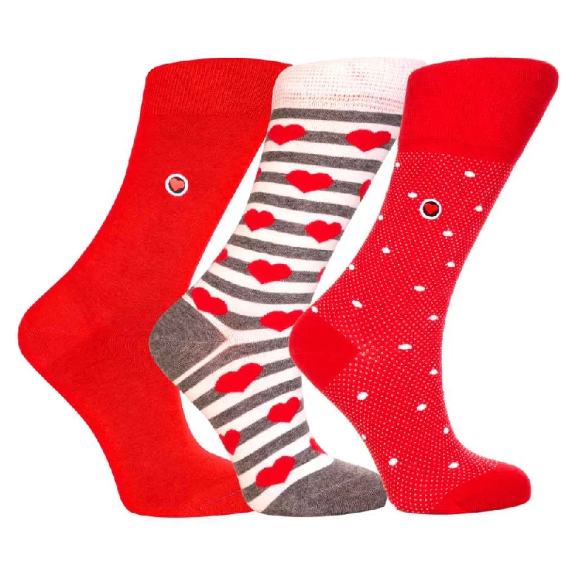 Socks with dot motifs-Women's Fun Socks Gift Set - Organic Cotton, Red Love