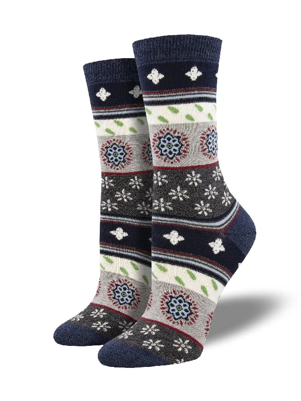 Solid silk socks-Marrakesh Motif | Women's Bamboo Crew