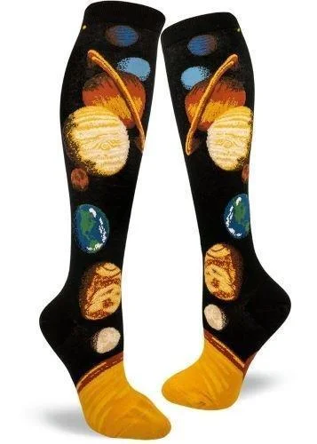 Designer knit socks-Solar System | Women's Knee-high