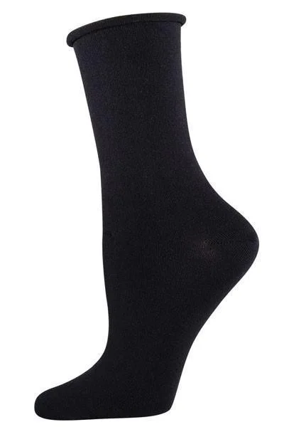 Athletic socks with breathability-Solid Bamboo Roll Top | Women's Crew