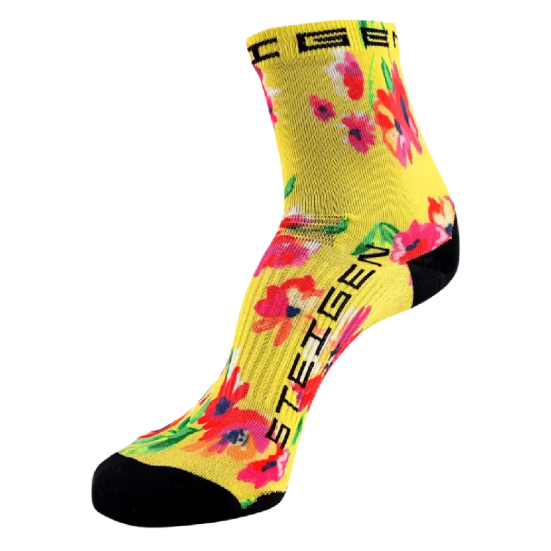 Blue fleece socks-Steigen - Half Length Running Socks - Spring Floral