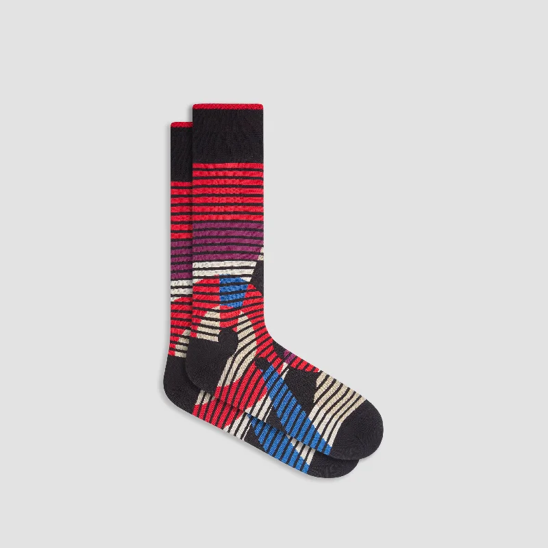 Socks with bamboo cushion-Striped Abstract Mid-Calf Socks