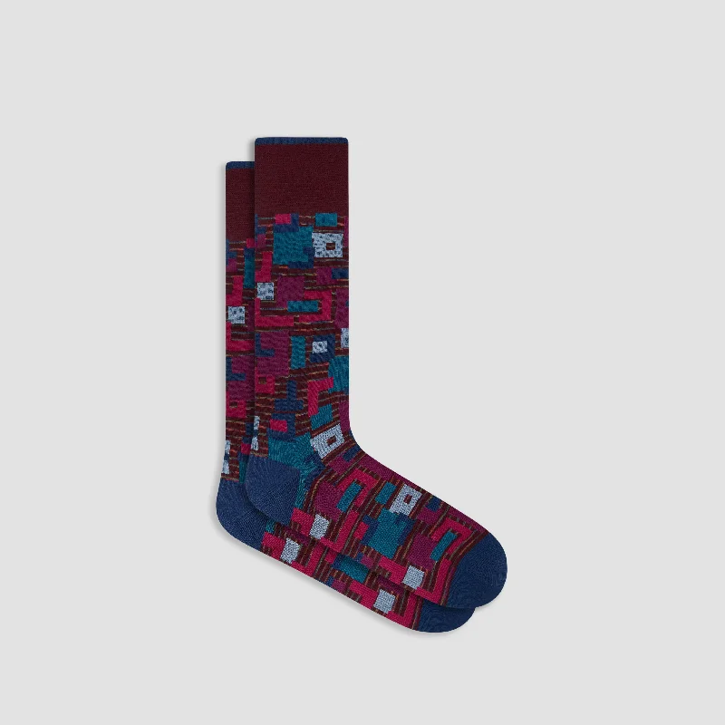 Embroidered bamboo socks-Striped Abstract Mid-Calf Socks