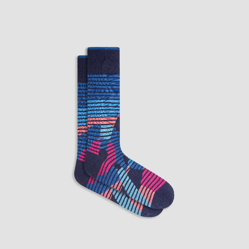 Breathable bamboo socks-Striped Abstract Mid-Calf Socks