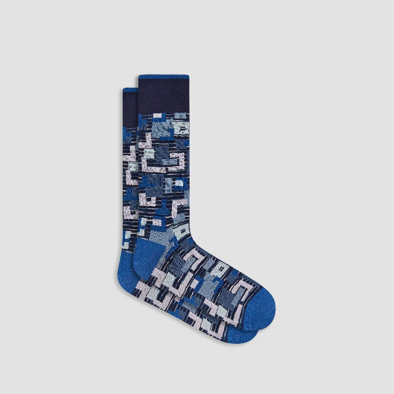 Green fleece socks-Striped Abstract Mid-Calf Socks