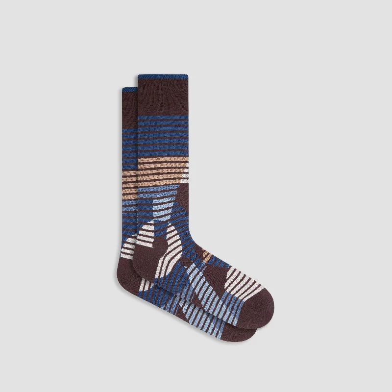 Moisture-wicking cotton socks-Striped Abstract Mid-Calf Socks