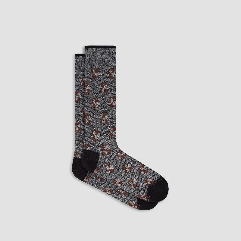 Socks with bamboo comfort-Striped Floral Mid-Calf Socks