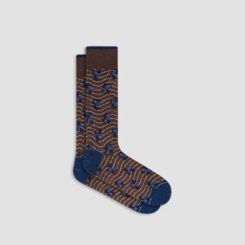 Striped fleece socks-Striped Floral Mid-Calf Socks