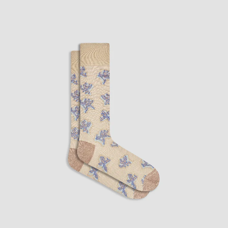 Socks with dot motifs-Striped Floral Mid-Calf Socks