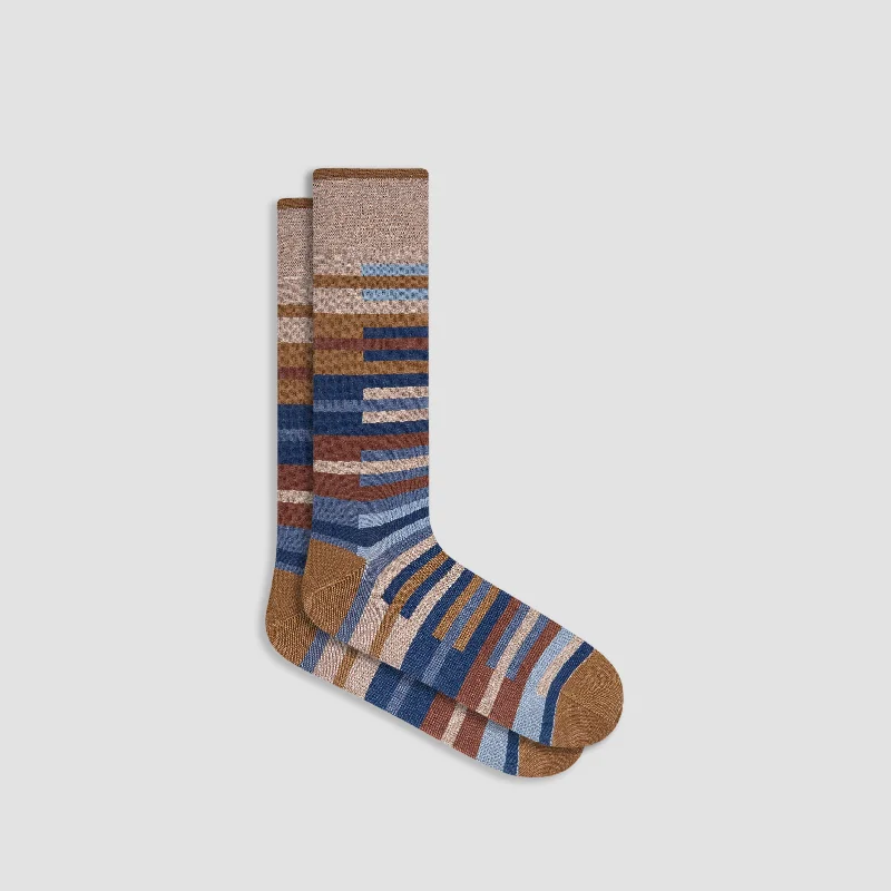 Socks with elastic weave-Striped Mid-Calf Socks