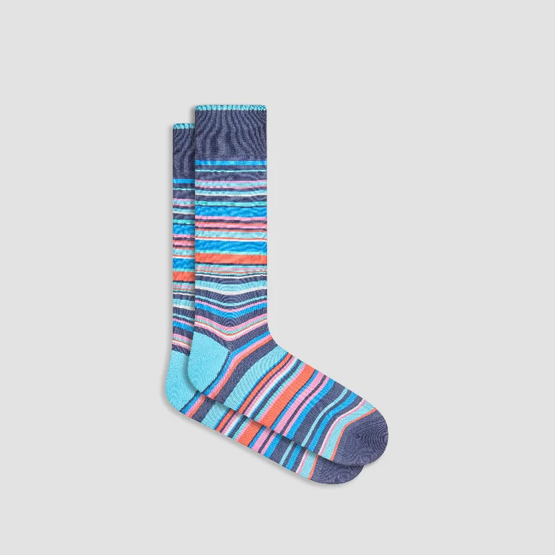 Spring socks with flowers-Striped Mid-Calf Socks