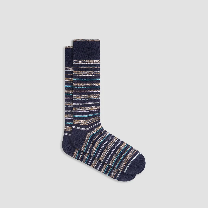 Gray knit socks-Striped Mid-Calf Socks