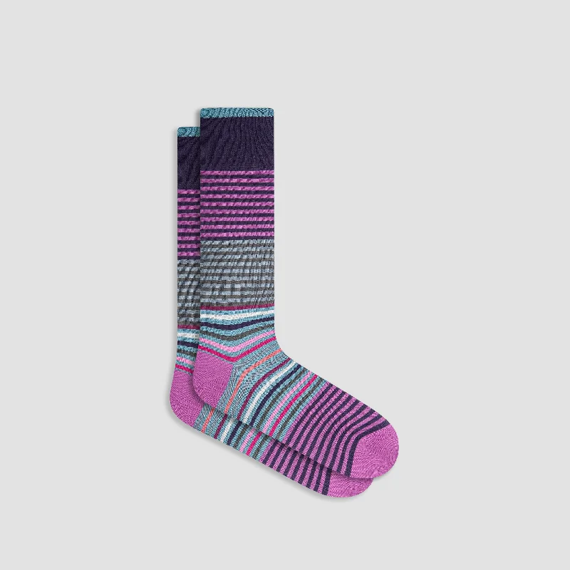 Socks with fleece trim-Striped Mid-Calf Socks