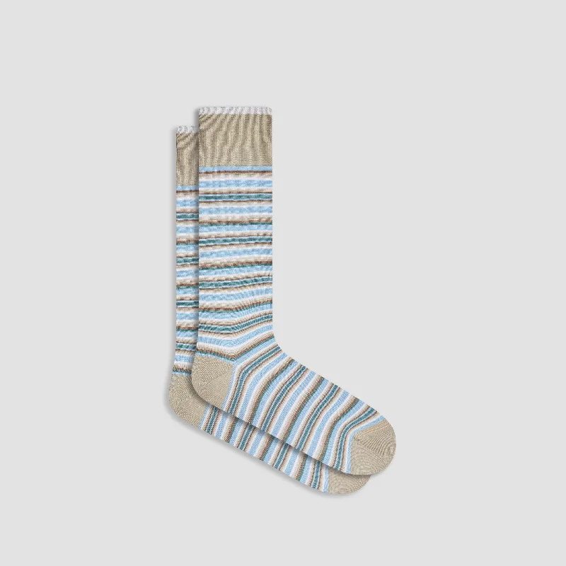 White fleece socks-Striped Mid-Calf Socks