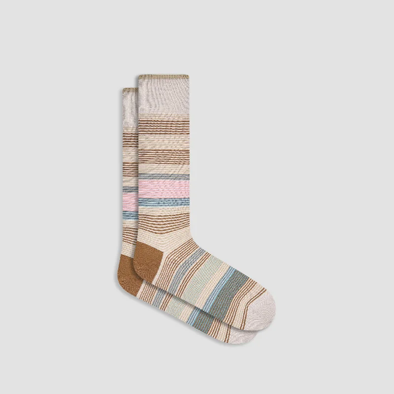 White wool socks-Striped Mid-Calf Socks