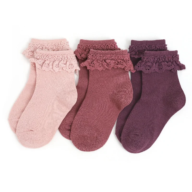 Socks with reinforced toes-Sugar Plum Lace Midi Socks 3-Pack