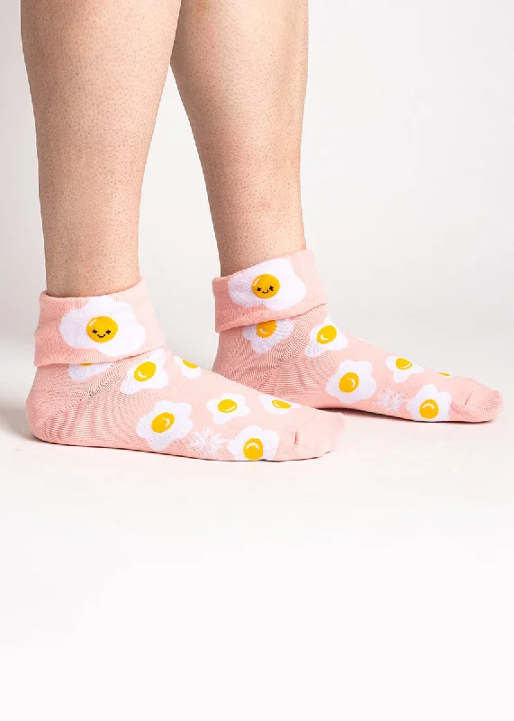 Blue cotton socks-Sunny Side Up Cuff Ankle Socks