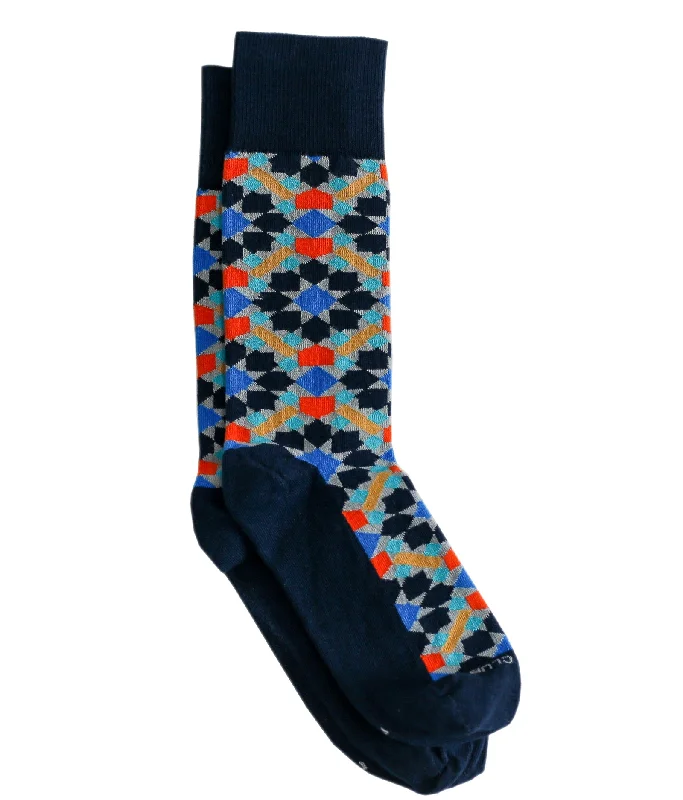 Socks with wool texture-The Zellige - Navy