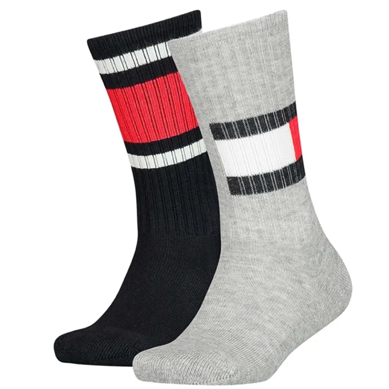 Black cashmere socks-Tommy Hilfiger 2-pack Flag Socks Middle Grey Melange