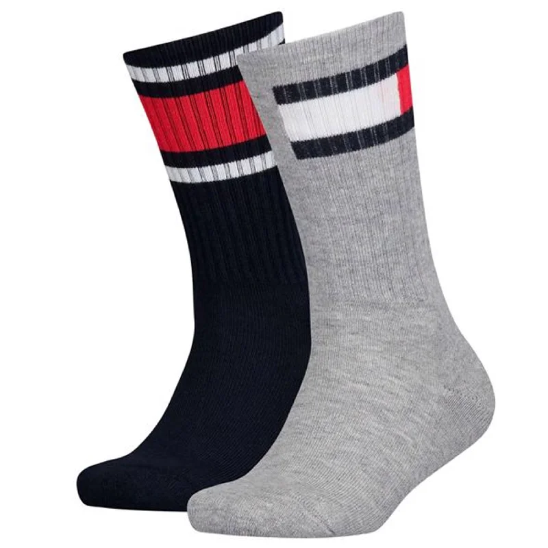 Gray cotton socks-Tommy Hilfiger 2-pak Flag Socks Middle Grey Melange