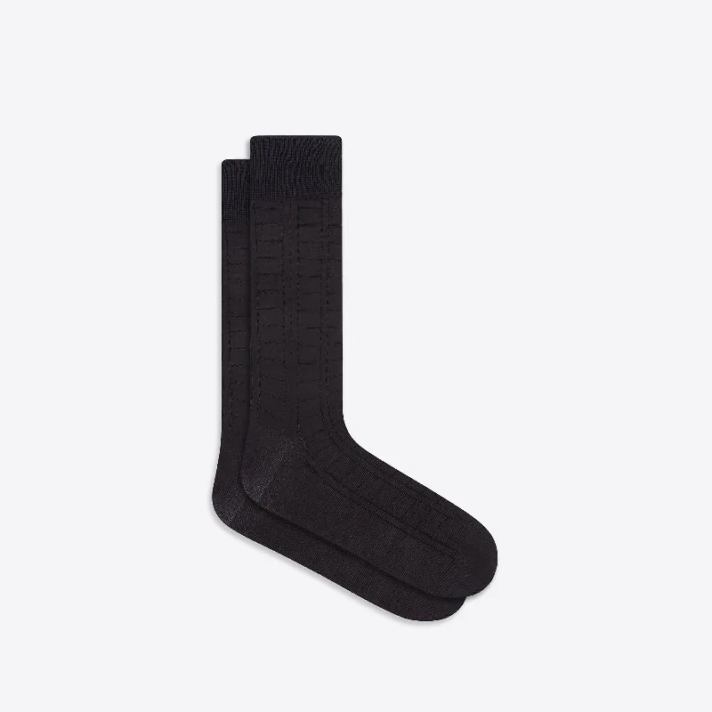 Black fleece socks-Raised Rib Stripe Mid-Calf Socks