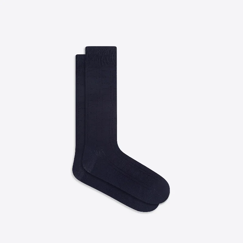 Polka dot silk socks-Raised Rib Stripe Mid-Calf Socks