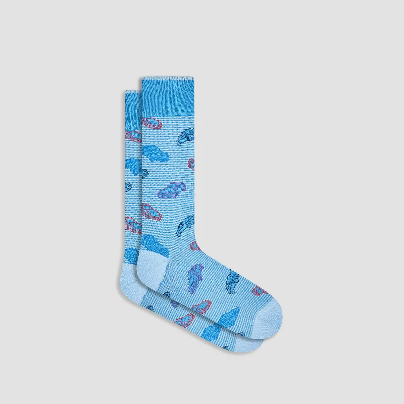 Blue cashmere socks-Vintage Cars Mid-Calf Socks