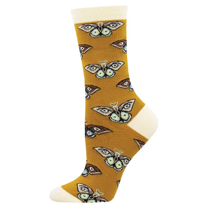 Floral fleece socks-Vintage Moths | Women's Bamboo Crew