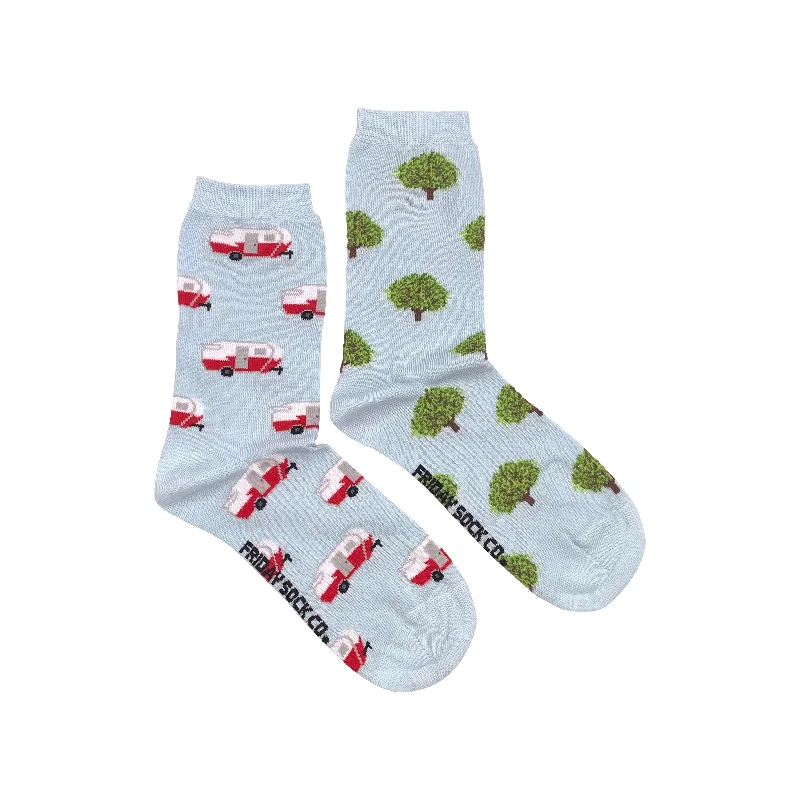 Solid cotton socks-Women's Blue RV & Tree Socks