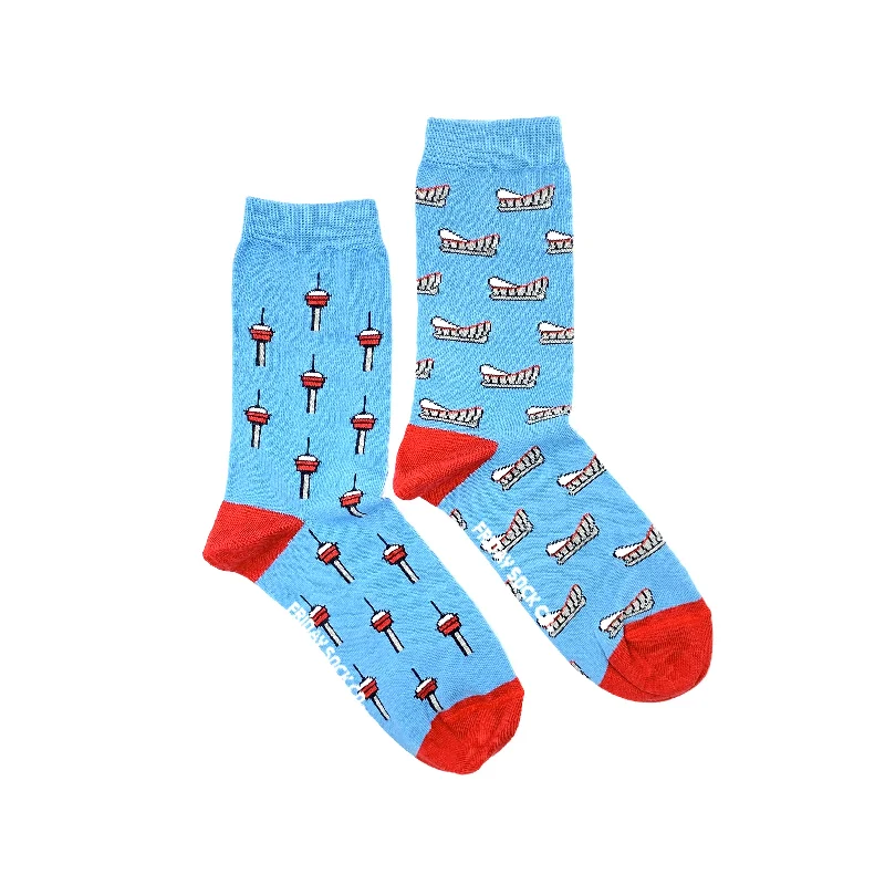 Green fleece socks-Women's Calgary Tower & Calgary Saddledome Socks