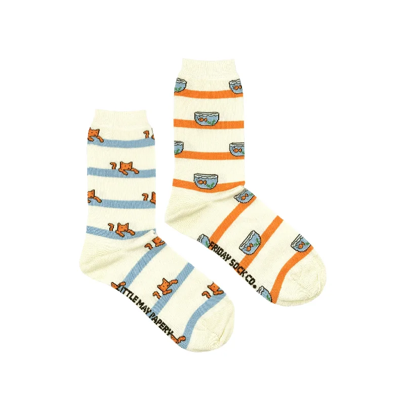 Socks with plain texture-Women's Cat & Fishbowl Socks