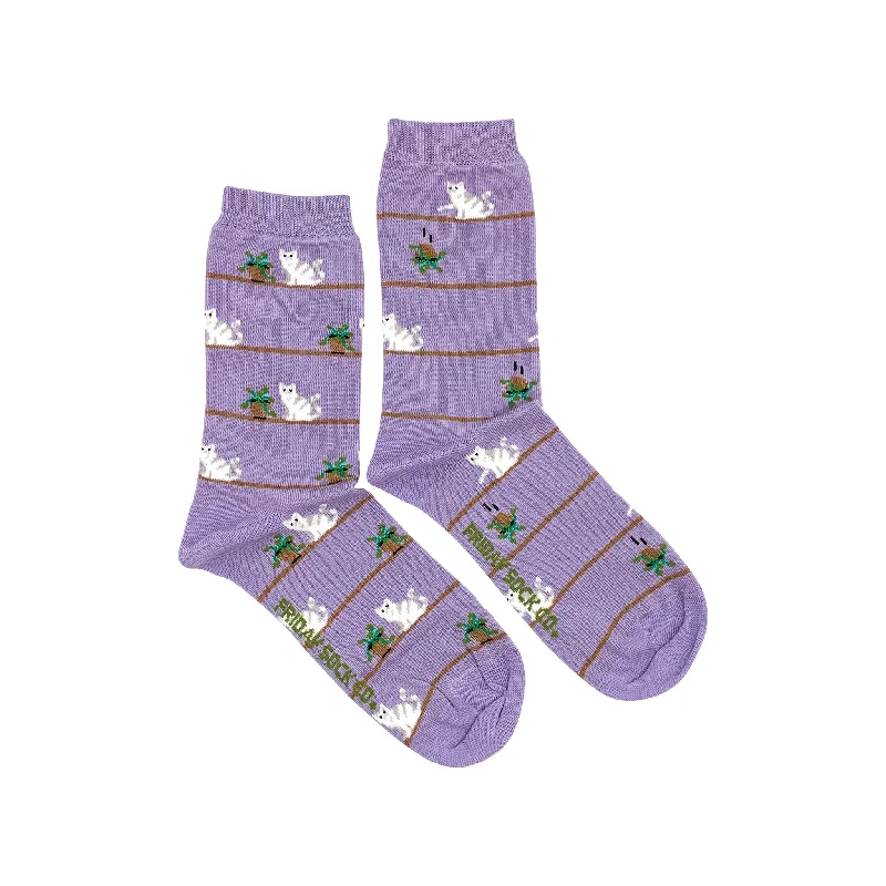 Socks with elastic weave-Women's Cat & Plant Socks