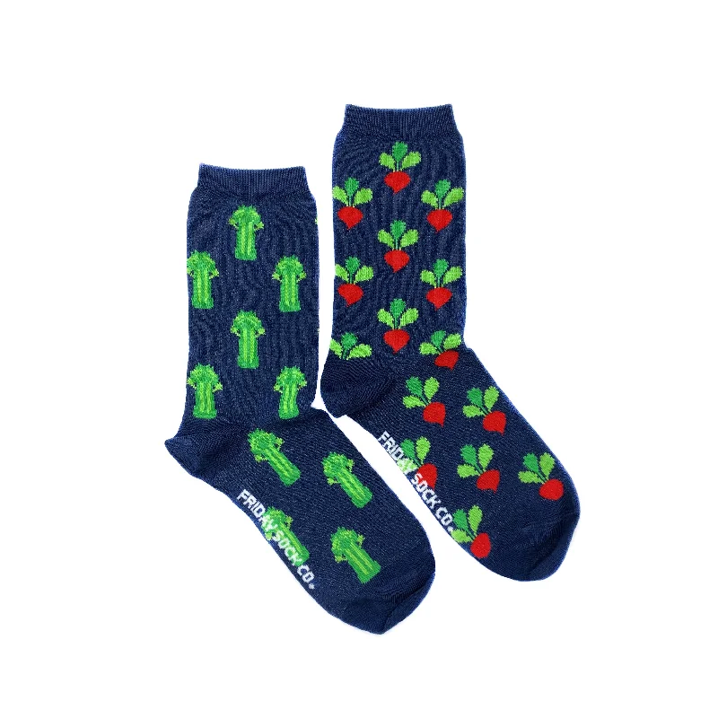 Embroidered knit socks-Women's Celery & Radish Veggie Socks