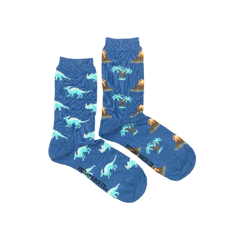 Plaid silk socks-Women's Dinosaur & Volcano Socks