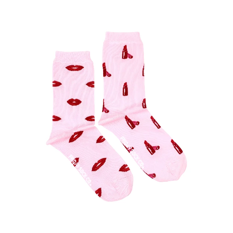 Gray fleece socks-Women's Lips & Lipstick Socks