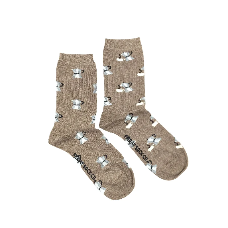 Socks with cotton weave-Women's Mismatched Moka Pot Coffee Socks