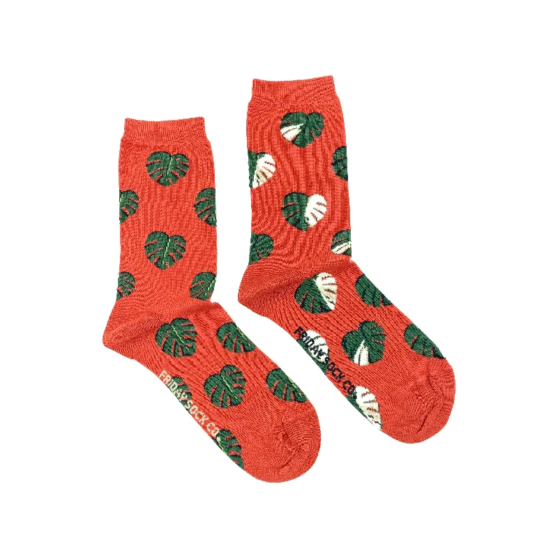 Pink ankle socks-Women's Monstera Leaf Socks