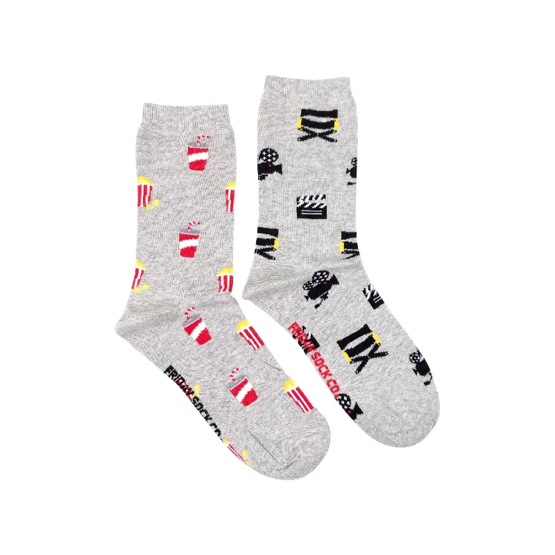 Embroidered bamboo socks-Women's Movie Camera & Popcorn Socks