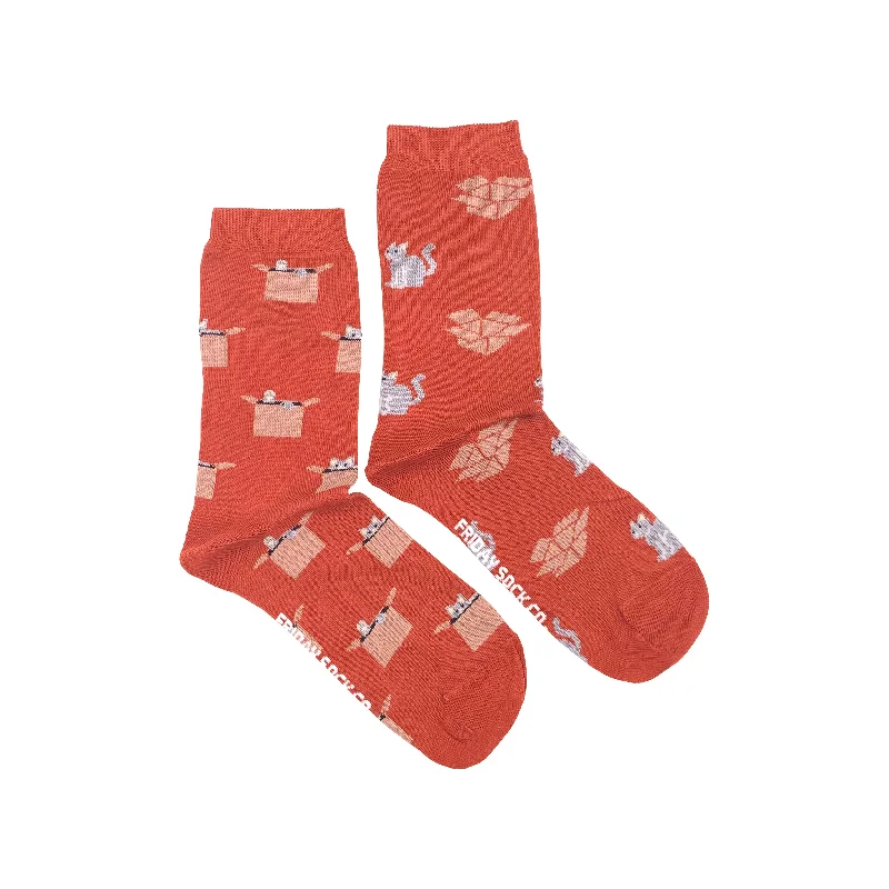 Socks with floral texture-Women's Orange Cat & Box Socks