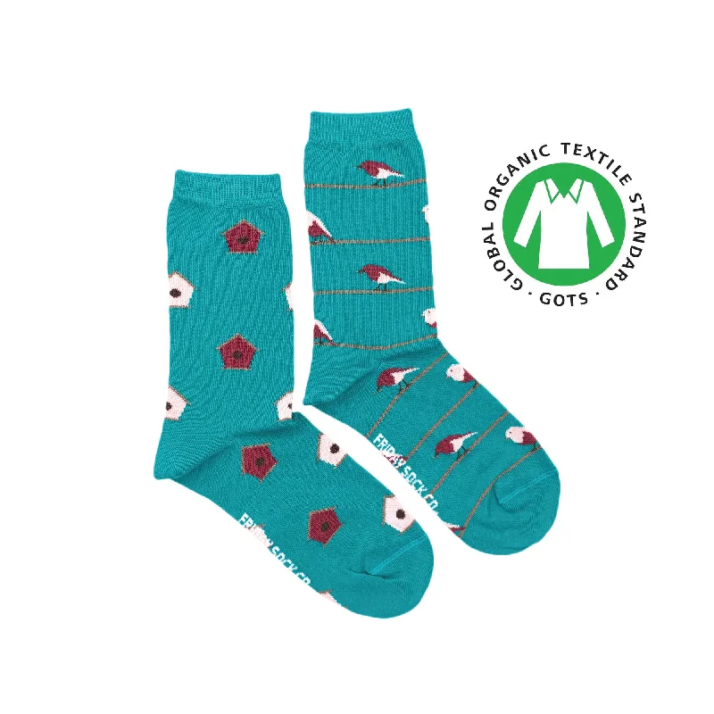 Green cotton socks-Women's Organic Cotton Birdhouse Socks