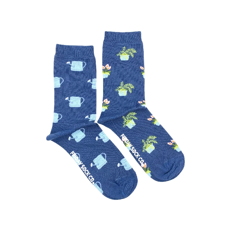 Socks with padded soles-Women's Plant & Watering Can Socks