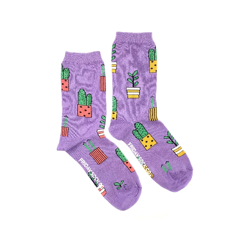 Striped silk socks-Women's Purple Potted Plant Socks