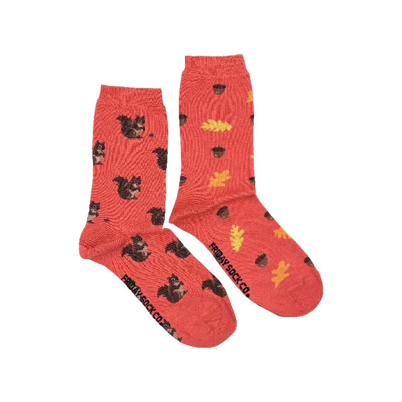 Eco-friendly silk socks-Women's Squirrel, Acorn & Leaf Socks