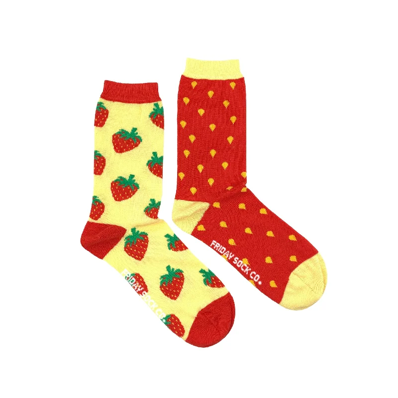 Floral bamboo socks-Women's Inside Out Strawberry Socks