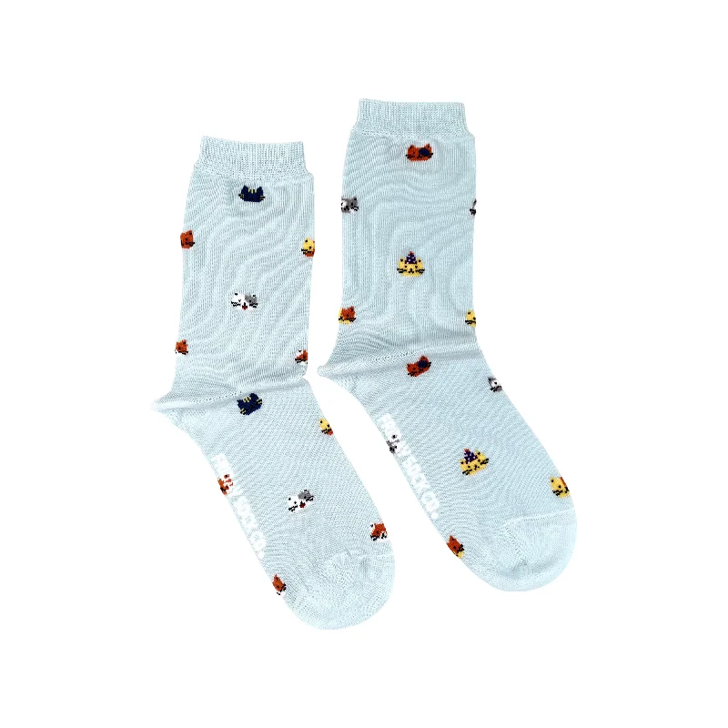 Socks with fleece trim-Women's Tiny Cat Party Socks